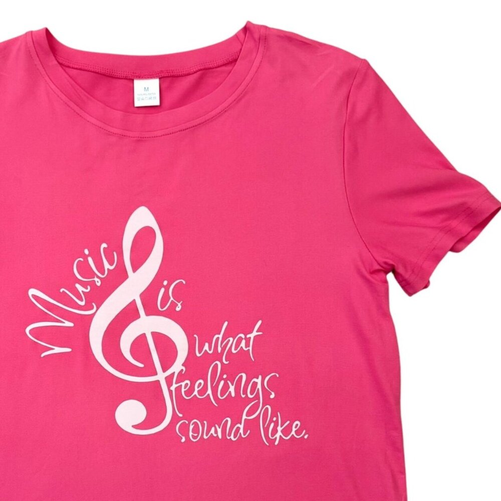 Music T Shirt Womens Medium Music Is What Feelings Sound Like Pink Tee